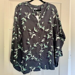 J. Jill Black and Green Leaf Print Blouse
